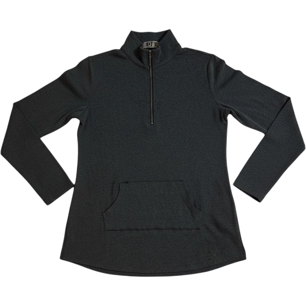 DJT Pullover Women's L Charcoal Grey Quarter Zip Kangaroo Pocket Knit